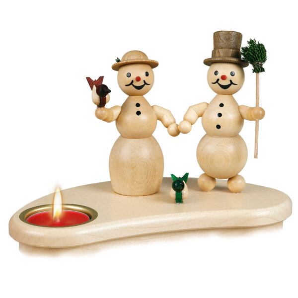 Schneemannleuchter Mann und Frau für Teelicht natur, 13cm