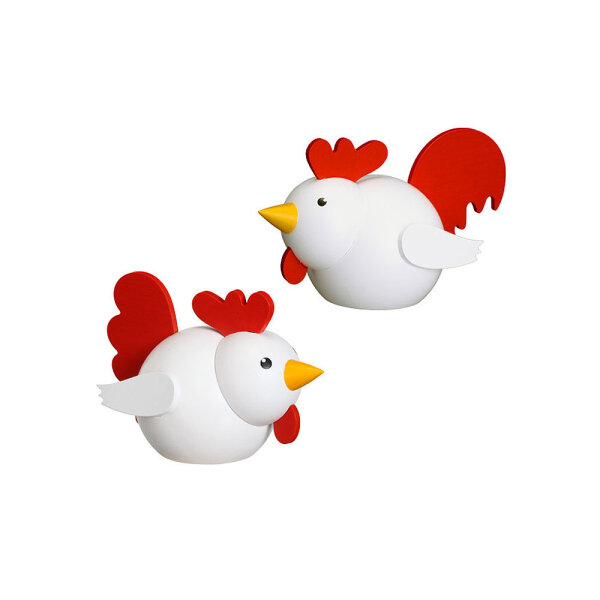 Hahn und Huhn weiß-rot, Ø 6,5cm Stück