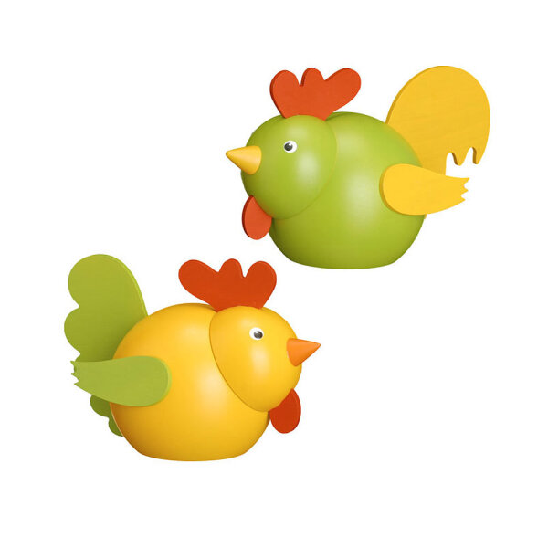 Hahn gelb-grün und Huhn grün-gelb, Ø 8cm Stück