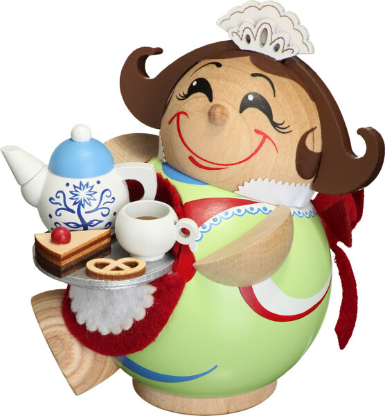 Kugelräucherfigur Schokoladenmädchen, Räuchermännchen, Räucherfrau, 11cm, Seiffener Volkskunst