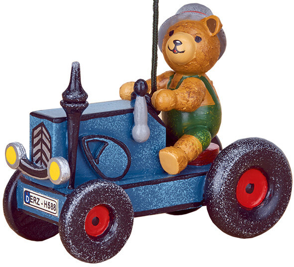 Baumbehang Miniatur Traktor mit Teddy, 10cm
