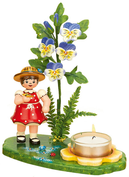 Blumenkind Mädchen mit Hornveilchen und Teelichthalter, 17cm