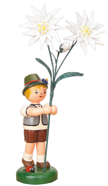 Blumenkind Junge mit Edelweiß, 24cm