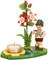 Blumenkind Junge mit Akelei und Teelichthalter, 17cm