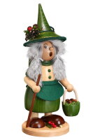 Räucherfrau Wichtelfrau mit Pilzkorb grün, 25cm