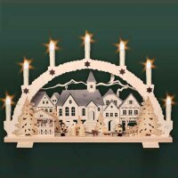 Doppelschwibbogen Adventszeit in Altstadt mit gedrechselten Figuren exclusiv, 7-flammig, 53cm AUSLAUF