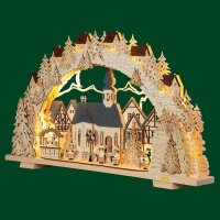 Schwibbogen Adventszeit in der Kleinstadt mit Tietzefiguren, mehrschichtig, LED Beleuchtung, 72cm