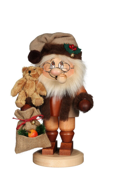 Räuchermann Wichtel Weihnachtsmann mit Teddy natur, 28cm