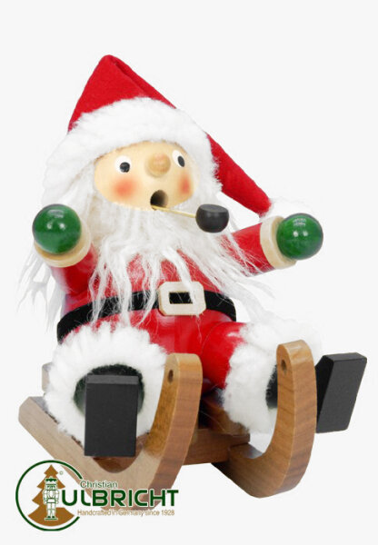 Räuchermann Weihnachtsmann auf Schlitten bunt, 13cm AUSLAUF