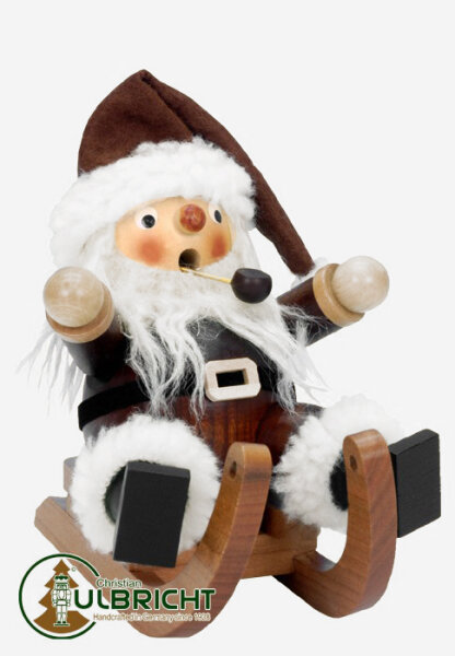 Räuchermann Weihnachtsmann auf Schlitten natur, 13cm AUSLAUF