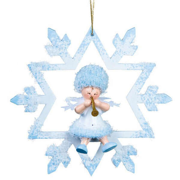 Baumbehang Schneeflöckchen mit Klarinette im Kristall, 7cm AUSLAUF