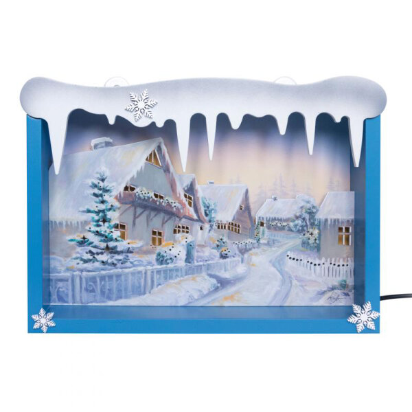 Schneeflöckchen Bild Winterhäuser hängend oder stehend elektrisch beleuchtet, 20 x 30cm