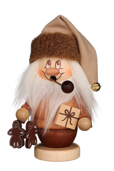 Räuchermann Miniwichtel Weihnachtsmann mit Päckchen natur, 14cm