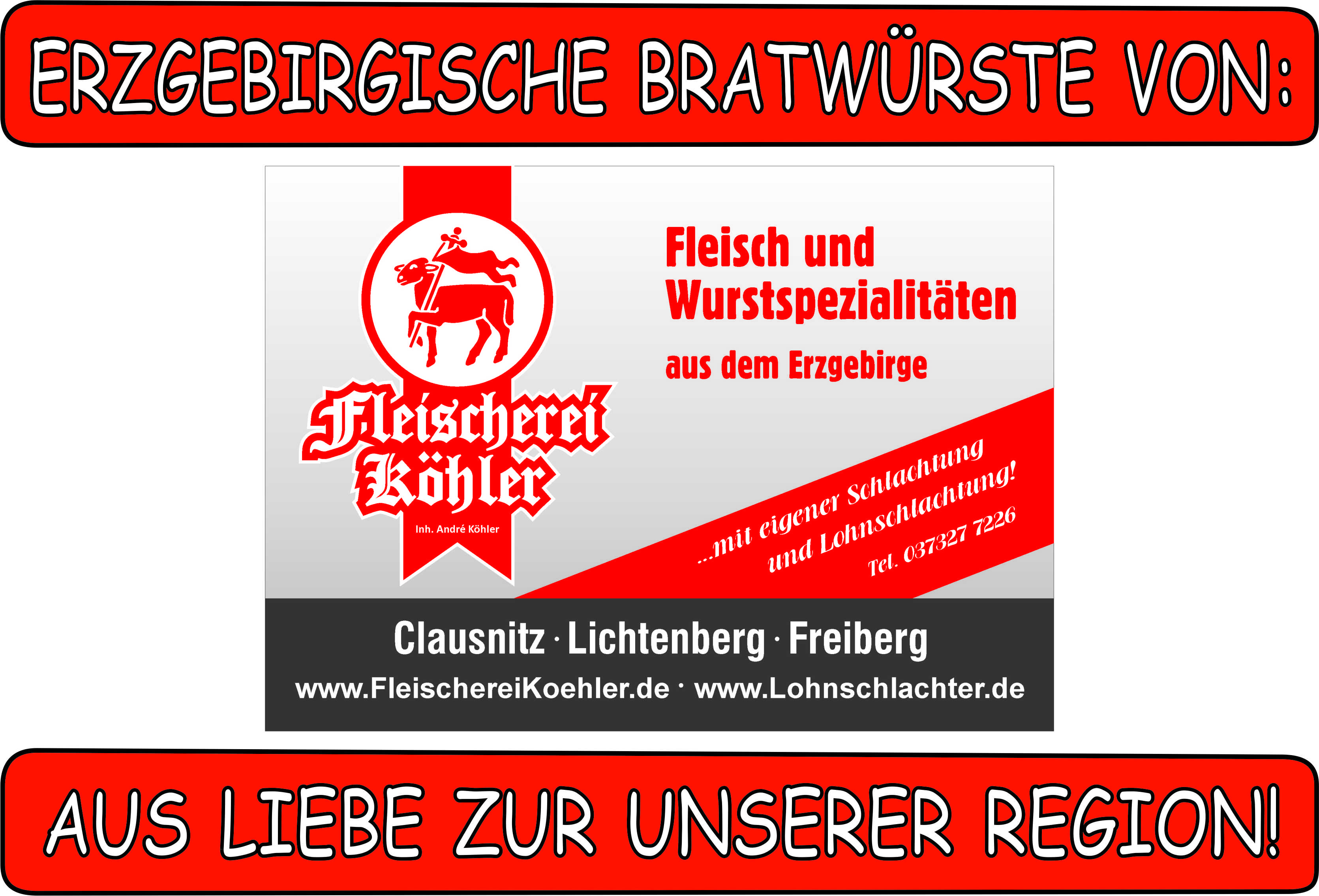 Rotes Logo vom Fleisch und Wurstspäzeialitäten aus dem Erzgbirge Fleischerei Köhler